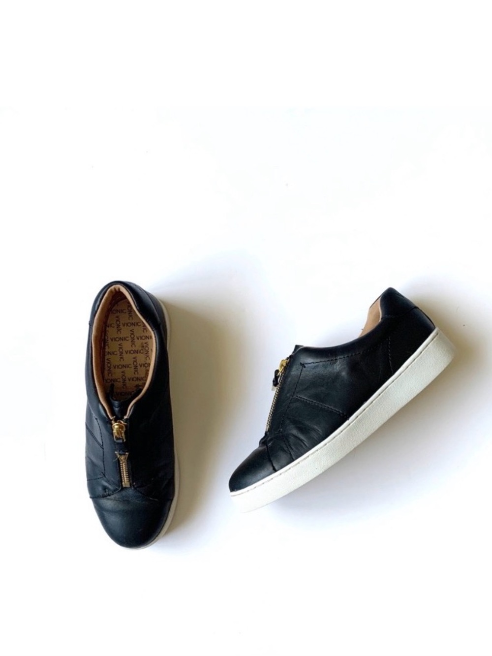 Vionic Black Leather Zip Splendid Ellis Sneakers